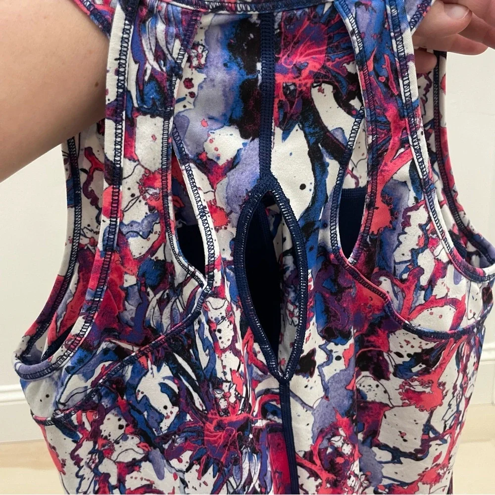 Title Nine Women's Small Splatter Floral Print Athletic Tank Dress Golf Bra - Picture 10 of 14